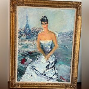 Elegant Parisian Lady Art Print with Gold Frame,   Artist name is Dimitrie Berea
